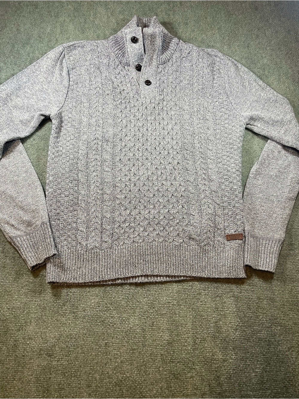 Buffalo David Bitton Light Gray Cable-Knit Turtleneck Sweater